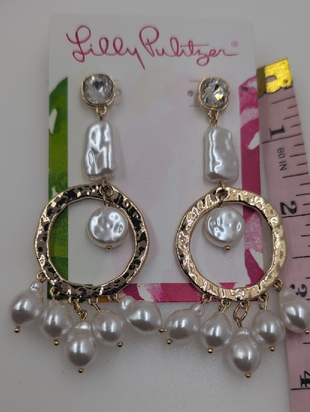 Lilly Pulitzer Seaside Soleil Gold-Tone Hammered Hoop Earrings with White Pearls - Picture 4 of 5